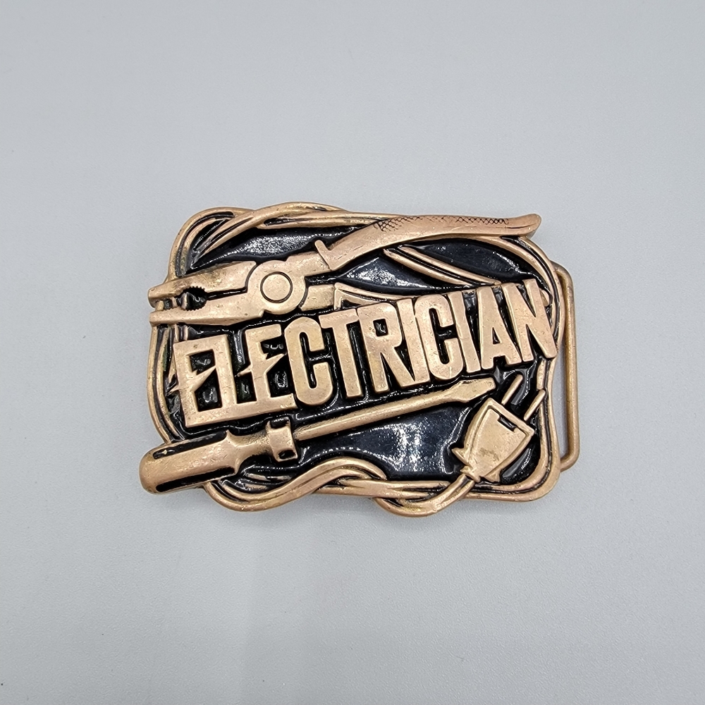 Solid Brass Electrician Belt Buckle 1980 Baron Buckles